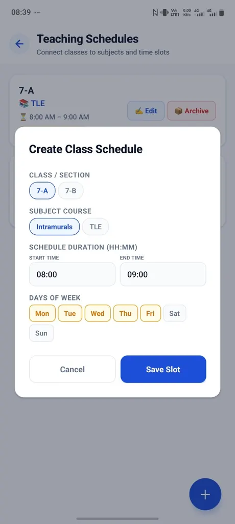 ClassTala demo teaching schedules screen